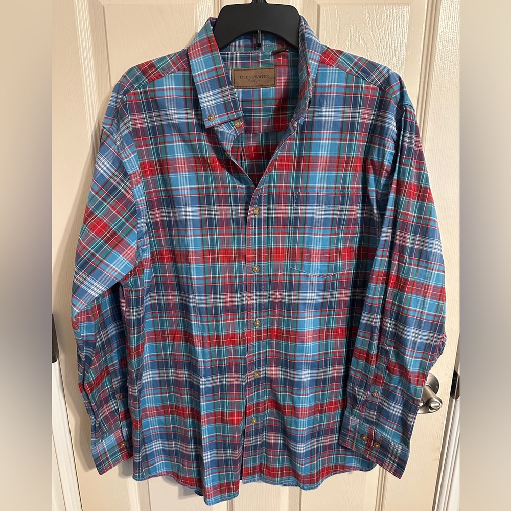 Clearwater Outfitters Classic Fit Plaid Button-Down Shirt, Blue & Red, L